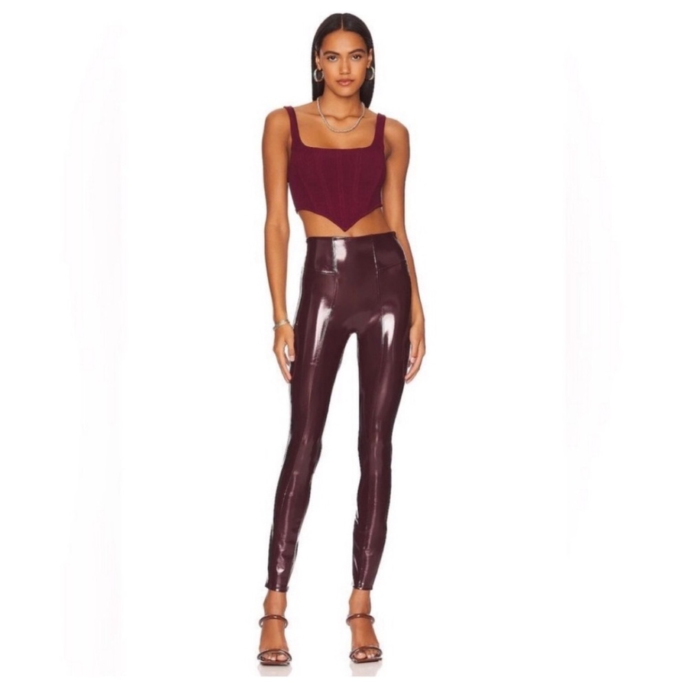 NEW SPANX Faux Patent Leather leggings Burgundy S